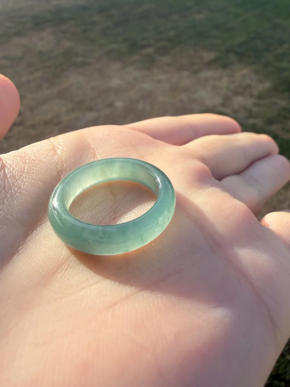 Natural Type A Guatemalan High Ice Jadeite Solid Band Ring with Snowflake Cotton